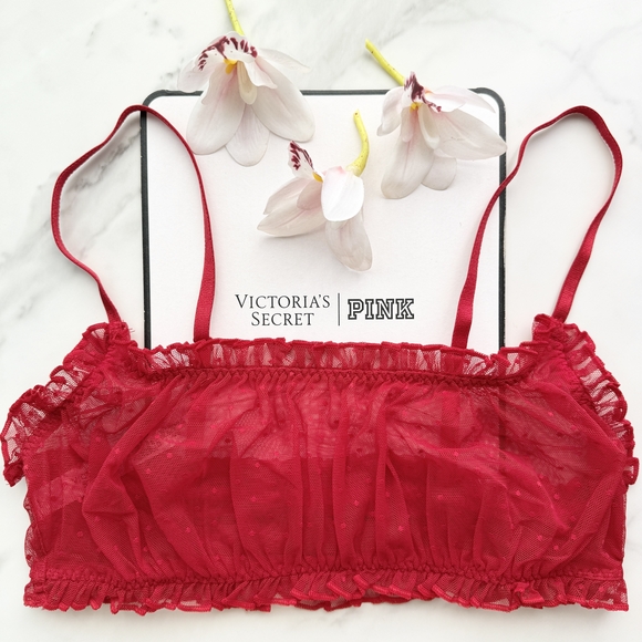 NWOT VICTORIA'S SECRET SEXY TEE DOT MESH SCOOP BRALETTE IN LIPSTICK SIZE S/M/L - Picture 1 of 6